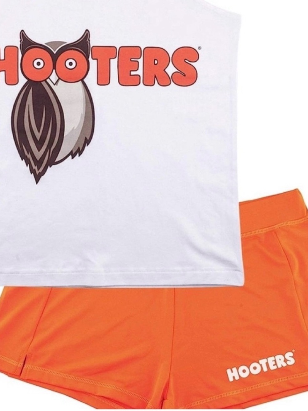 Hooters White Logo Tank with Bright Orange Shorts